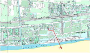 Localización del sonómetro P3 ubicado por el Departamento de Medio Ambiente en Gavà Mar (desde noviembre de 2004 hasta enero de 2005)