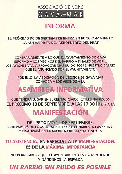 Cartel convocando una asamblea informativa y la manifestació del 19 de septiembre de 2004
