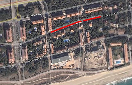 Localització del problema 4: Pilons al carrer CUNIT (Entre els carrers ROSES i PALAMÓS)