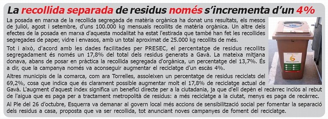Notcia publicada a L'ERAMPRUNY (Nmero 39 - Novembre de 2006) sobre la situaci del reciclatge a Gav