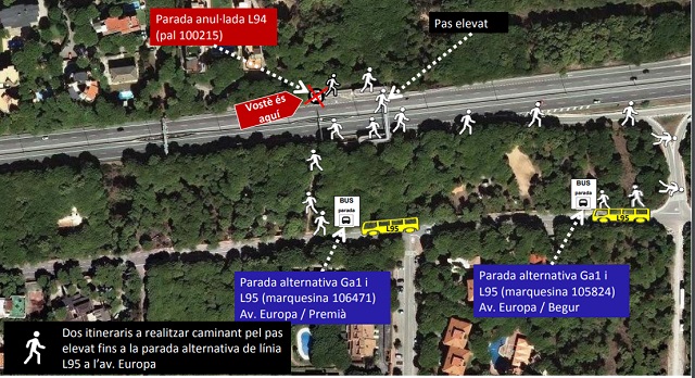 Parada alternativa del autobs L94 en Gav Mar (22 de Febrero de 2018)