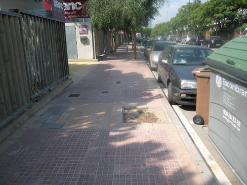 Imatge del carrer Tellinaires de Gavà Mar (al costat del Centre Cívic de Gavà Mar) on es pot apreciar com falta un arbre (novembre de 2007)