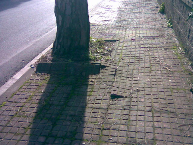 Acera en muy mal estado en la calle de la Ciutat del Repòs de Gavà Mar (16 de Enero de 2009)