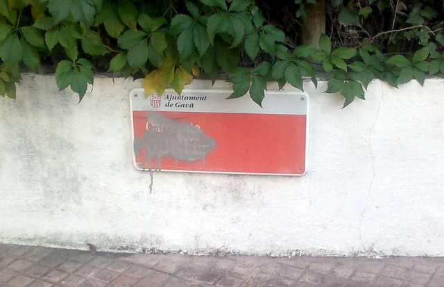 Placa de la calle de Cunit de Gav Mar donde alguien ha pintado encima con 'spray' i no se ve el nombre de la calle, por lo tanto, perdiendo toda su utilidad (23 de Noviembre de 2011)