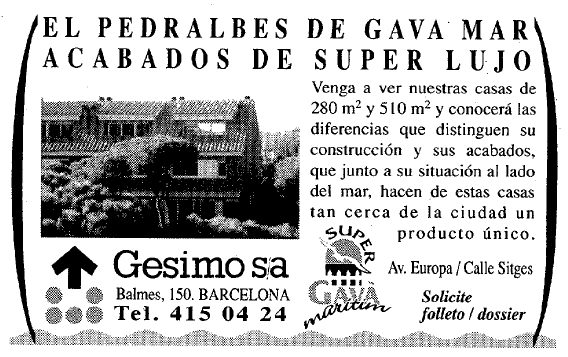 Anunci del Sper Gavà Marítim publicat al diari La Vanguardia el 5 de Mar de 1995