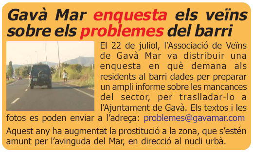 Notcia publicada a la publicaci L'ERAMPRUNY (nmero 36 - / 8 / 2006) sobre la gesti dels problemes de Gav Mar realitzada per l'AVV de Gav Mar