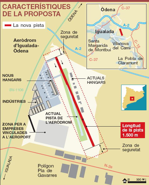 Proposta de l'aerdrom d'Igualada-dena (Anoia) per acollir el nou aeroport corporatiu de Catalunya (Grfic: El Peridico)