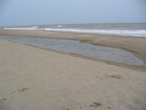 Bassal d'aigua a la sorra de la platja de Gavà Mar (Juny de 2006)
