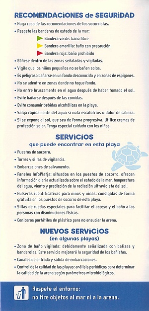 Consejos de seguridad en la playa publicados por la Diputación de Barcelona y distribuidos en la playa de Gavà Mar