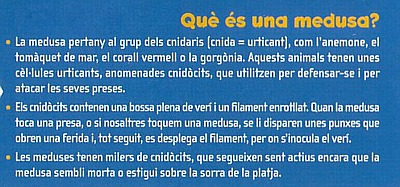 Informació sobre les meduses publicada per la Diputació de Barcelona i distribuïda a les platges de Gavà Mar